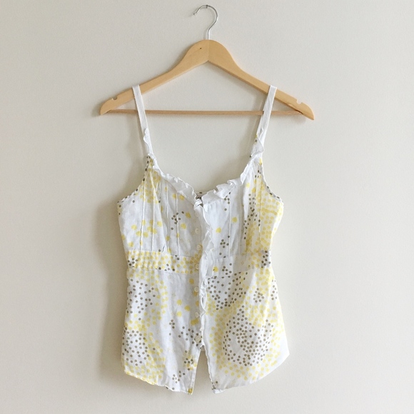 Free People Tops - Free People Yellow White Ruffle Button Up Cami